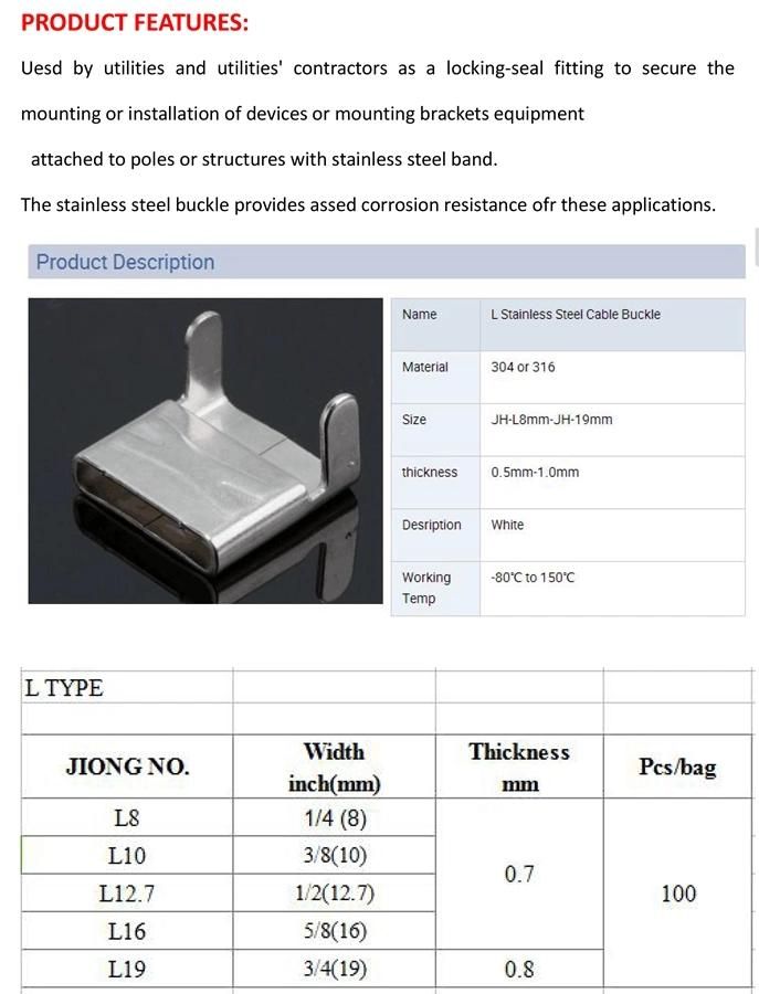 SUS316 Stainless Steel Buckles for Fixing The Objecs - Use in Oil Pipeline