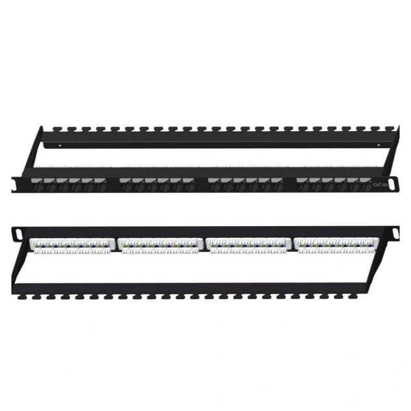 CAT6A 0.5u Aluminium Alloy UTP Patch Panel 180 Degree 24 Port 19 Inch Network Server Rack