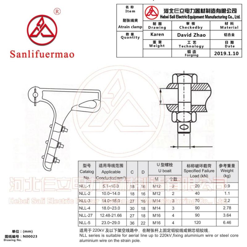 Nll-5, 4u Bolts 120kn Strain Clamp for Electric Cable Line Fitting