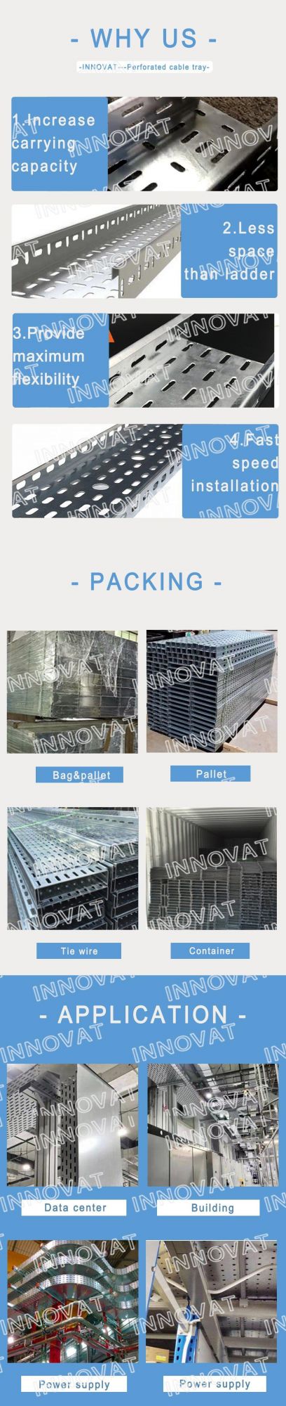 Perforated Cable Tray System 3000mm, 6000mm, Hot Dipped Galvanized - for Outdoor Use