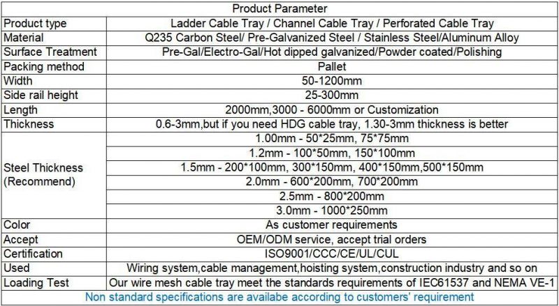 Customerized Wholesale HDG, Gi, Ss, PVC, Mild Steel, Perforated, Ladder, Channel Type Cable Supporting System