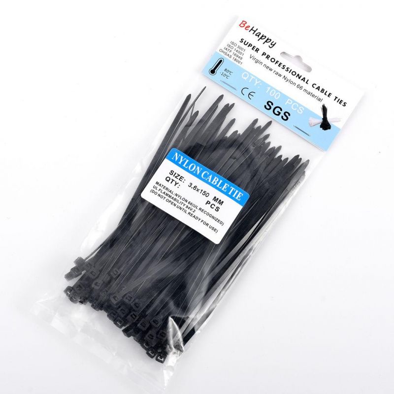 100PCS Cable Zip Ties Heavy Duty Premium Plastic Wire Ties with 50 Pounds Tensile Strength, Self-Locking Black Nylon Tie Wraps for Indoor and Outdoor
