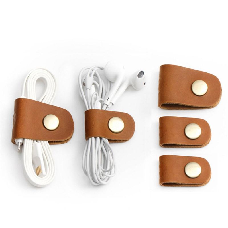 Leather Bobbin USB Wire Earphone Cable Clip Winder