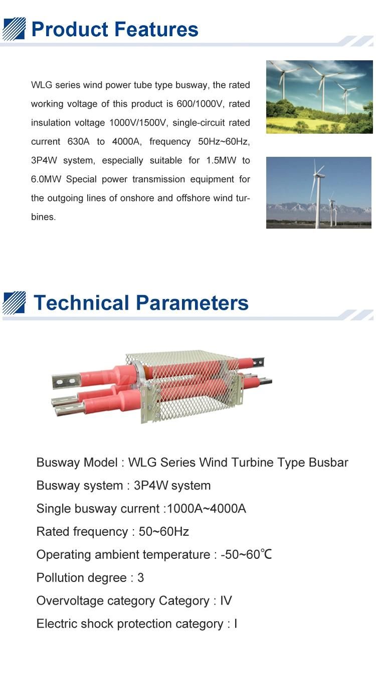 Wlg Lowelectrical Busway Voltage 630-4000A Wind Power Busbar Trunking System/ Bus Duct 50Hz/60Hz IEC61439 IP31