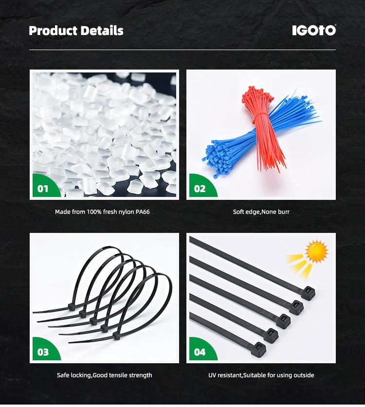 Igoto Et 5*200 High Quality 94V-2 UL / CE Certificated PA66 Self-Locking Nylon Cable Ties