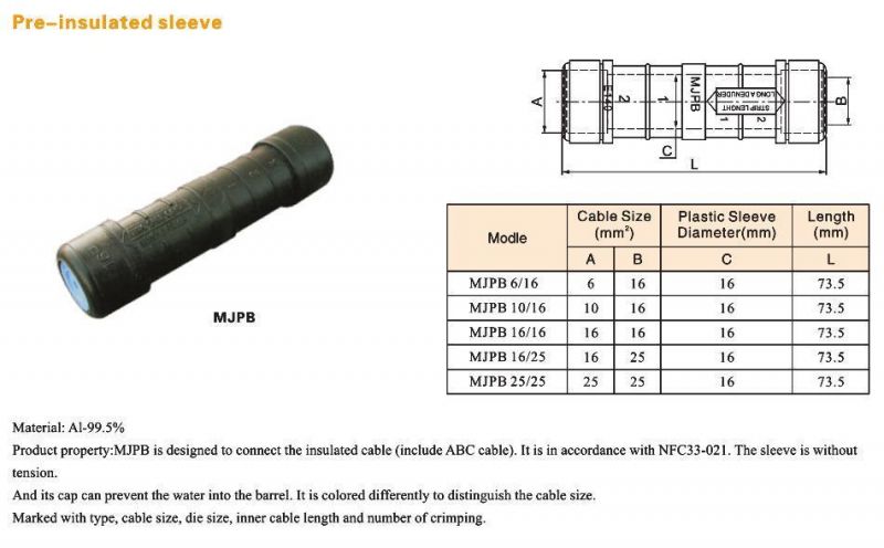 Mjpb/Mjpt Pre-Insulated Terminal Insulation Junction Sleeves