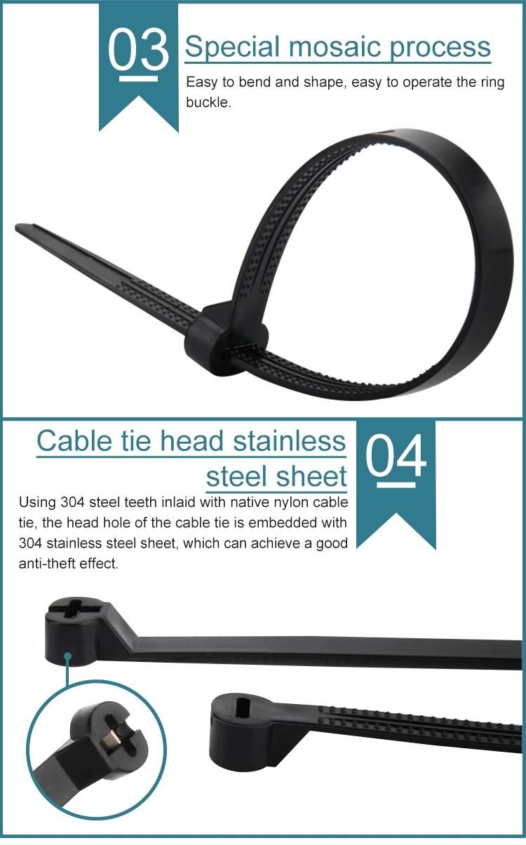 Wholesale 8*400 Black Plastic Metal Inlay Cable Tie
