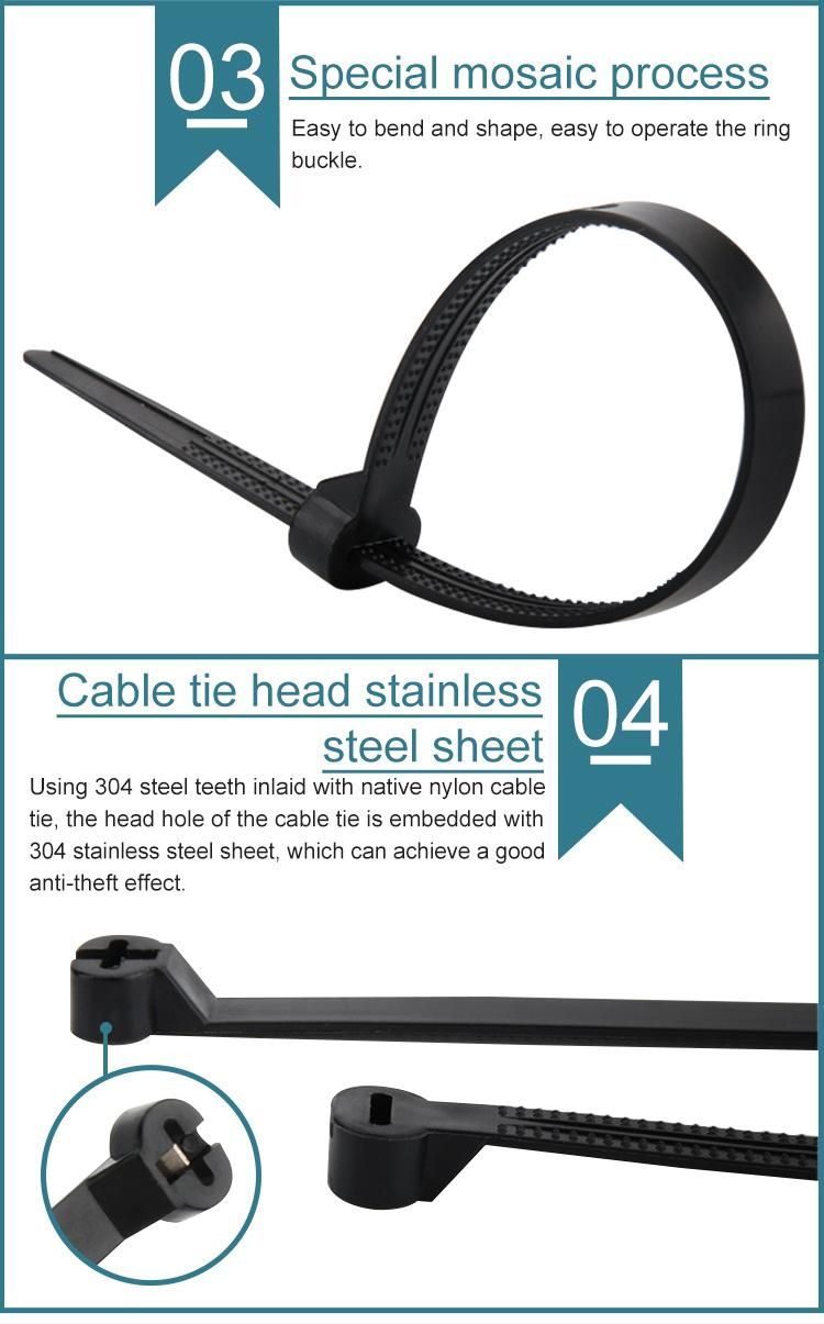 Wholesale 5*300 Plastic Nylon 66 Wire Metal Inlay Cable Tie