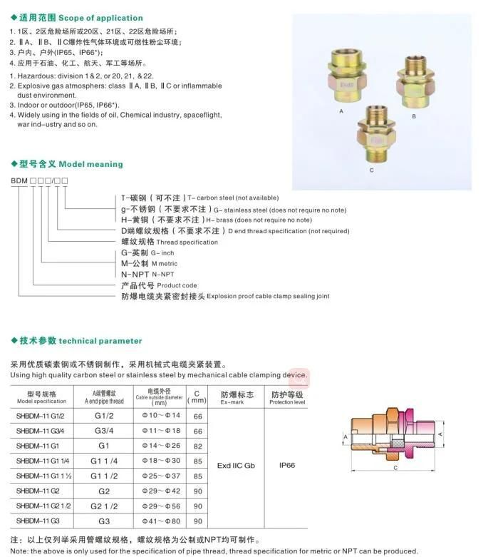 IP66 Industrial Hazardous Area Explosion Proof Non-Amoured Metal Cable Gland
