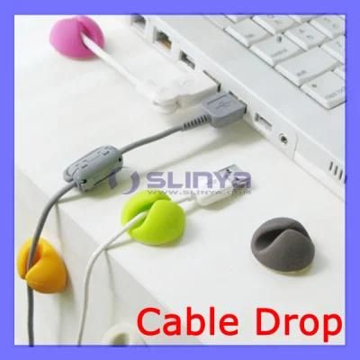 Sticky on Desk Mini Round Silicone Cable Winder Drop Clip Cord Wire Wrap Organizer