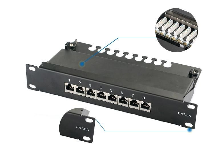 1u FTP 8 Port CAT6A Patch Panel with Cable Management