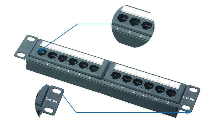 Customizable 1u UTP Black 12 Port Cat5e Patch Panel