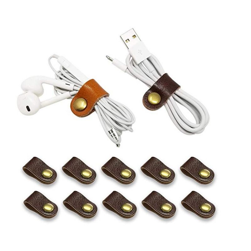 Leather Bobbin USB Wire Earphone Cable Clip Winder