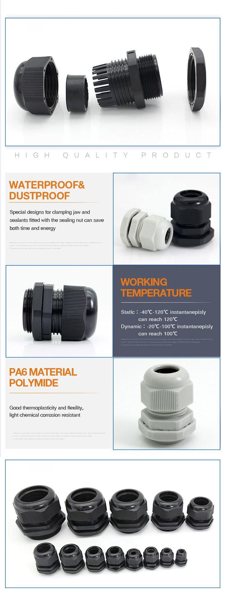 Spring Strain Relief PA66 IP68 Nylon Cable Gland Waterproof Nylon Pg Series Plastic Black Cable Gland