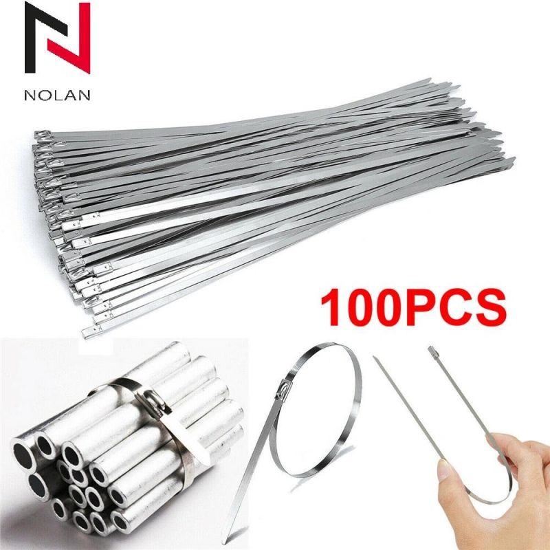 304 Stainless Steel Cable Ties Wrap Coated Self Locking Metal Zip Ties (Stainless Steel, 12inch)