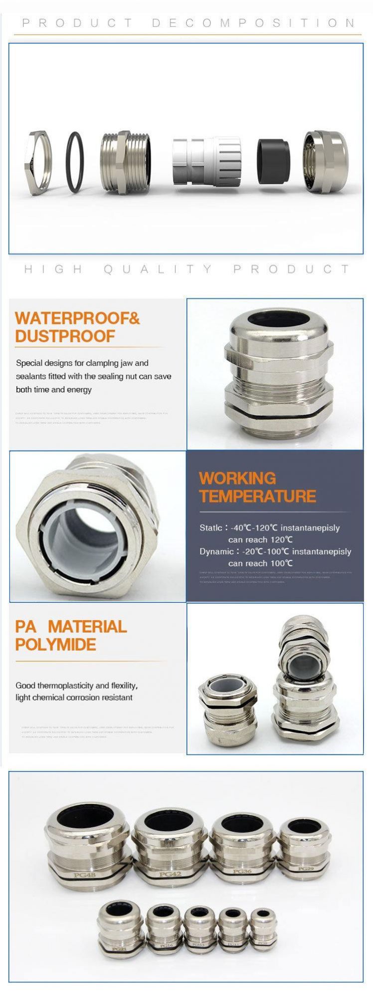 M16 Customized Good Quality Hot Sale IP68 Waterproof Brass Metal Cable Gland Thread Type Glands