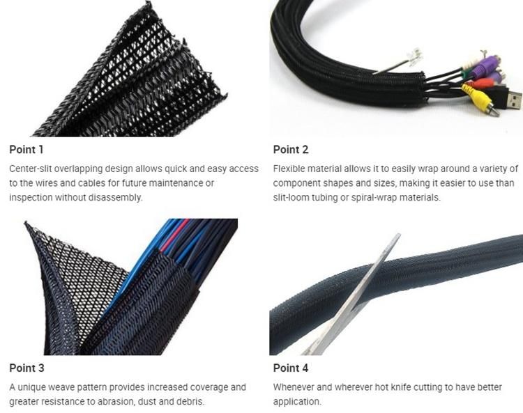 3mm Polyester Pet Self-Closing Multicolor Braided Sleeving for Post-Termination Cable Organisation