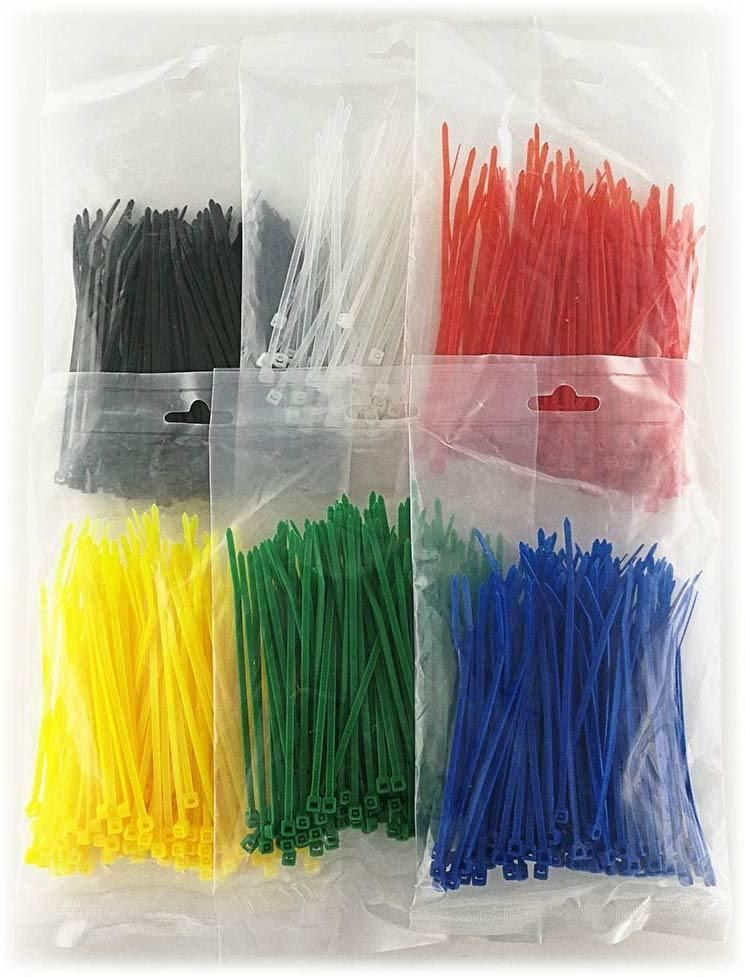 Multi Color Zip Ties Small Self Locking Nylon Ties Assorted 6 Colors (Green, Yellow, Black, White, Blue, Red) 4 Inch for Crafts, Bulk 600 Pack Cable Tie