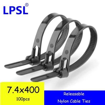 Lpsl Black Releasable Cable Ties - 400mm X 7.4mm - 15 Inch Premium Removable Cable Tie Wraps 100PCS Reusable Zip Ties