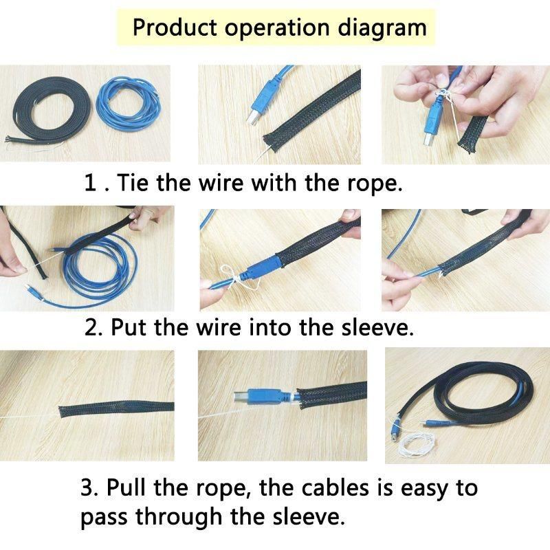 New Designblack Polyester Braided Expendable Sleeving Cable Management with Rope Easy to Install