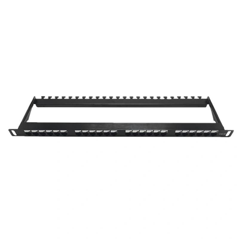 CAT6A 0.5u Aluminium Alloy UTP Patch Panel 180 Degree 24 Port 19 Inch Network Server Rack