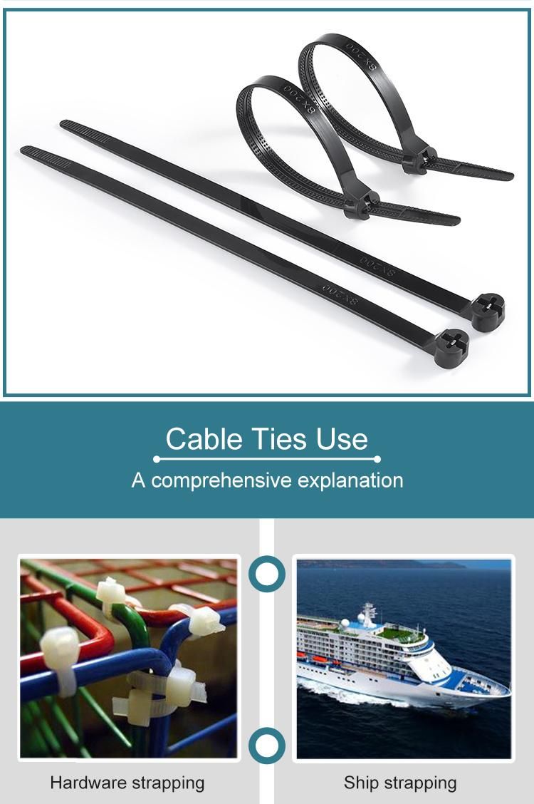 Wholesale 8*200 Black Nylon Wire Metal Inlay Cable Tie