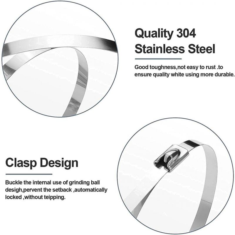304 Stainless Steel Cable Ties Wrap Coated Self Locking Metal Zip Ties (Stainless Steel, 12inch)