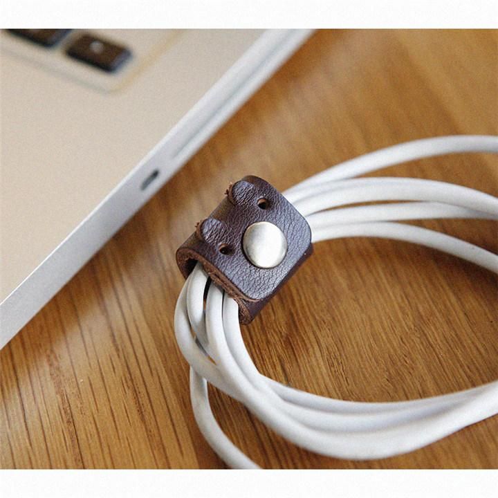 Ea038 Cowhide Leather Clip Management Travel Tie Cable Holder Organizer Cute