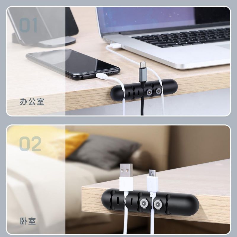 5-Channel Silicone Desk Wire Wrap Winders Silicone Cable Tidy Cable Holder Clip Organizer Cable with Magnetic Connector Port