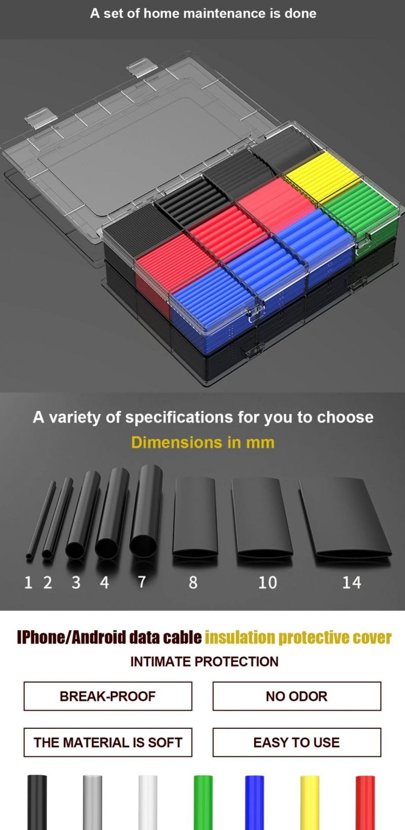 580PCS PE 2: 1 94V0 Heat Shrink Tube