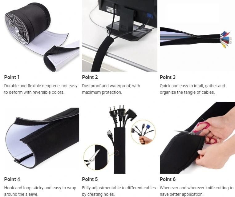 Black Cable Organizer Flexible Cord Management Cover Sleeve