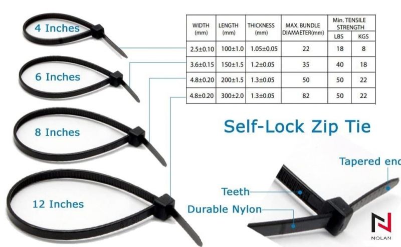 Self Locking Zip Ties Nylon PA66 Cable Ties Self-Locking Nylon Cable Tie Plastic Cable Tie