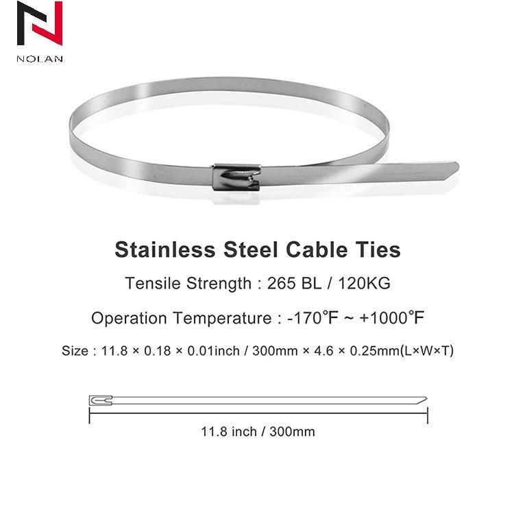 High Tensile Strength Customized 16X300mm 304 Adjust Stainless Steel Cable Ties