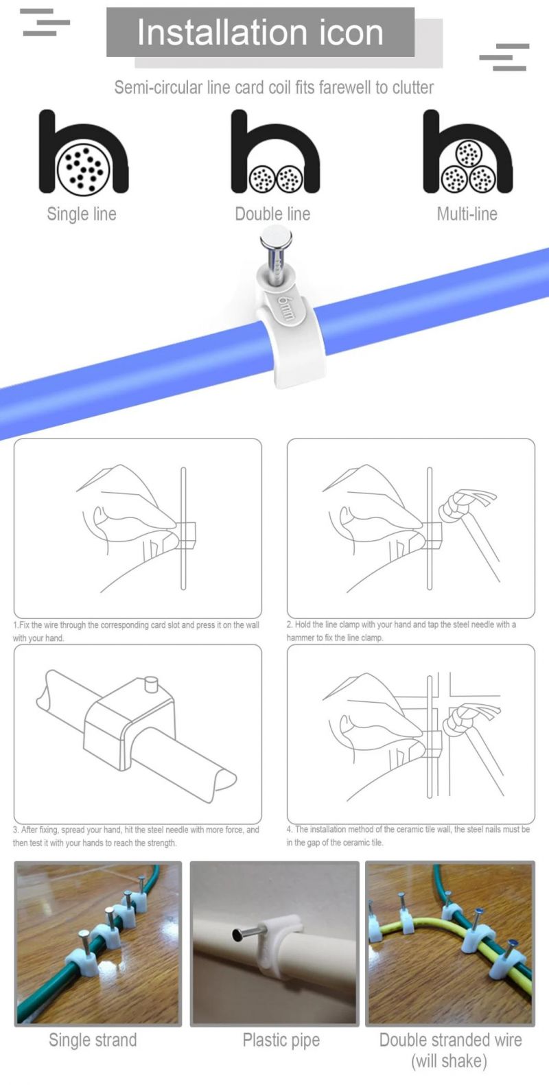 Plastic PE Flat Wire Nail Cable Clip