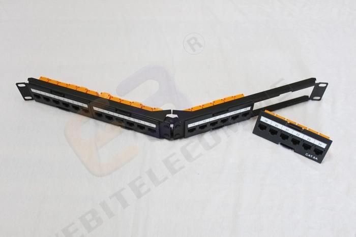 45 Degree Angled 19′′ 1u 24 Ports CAT6A UTP Patch Panel