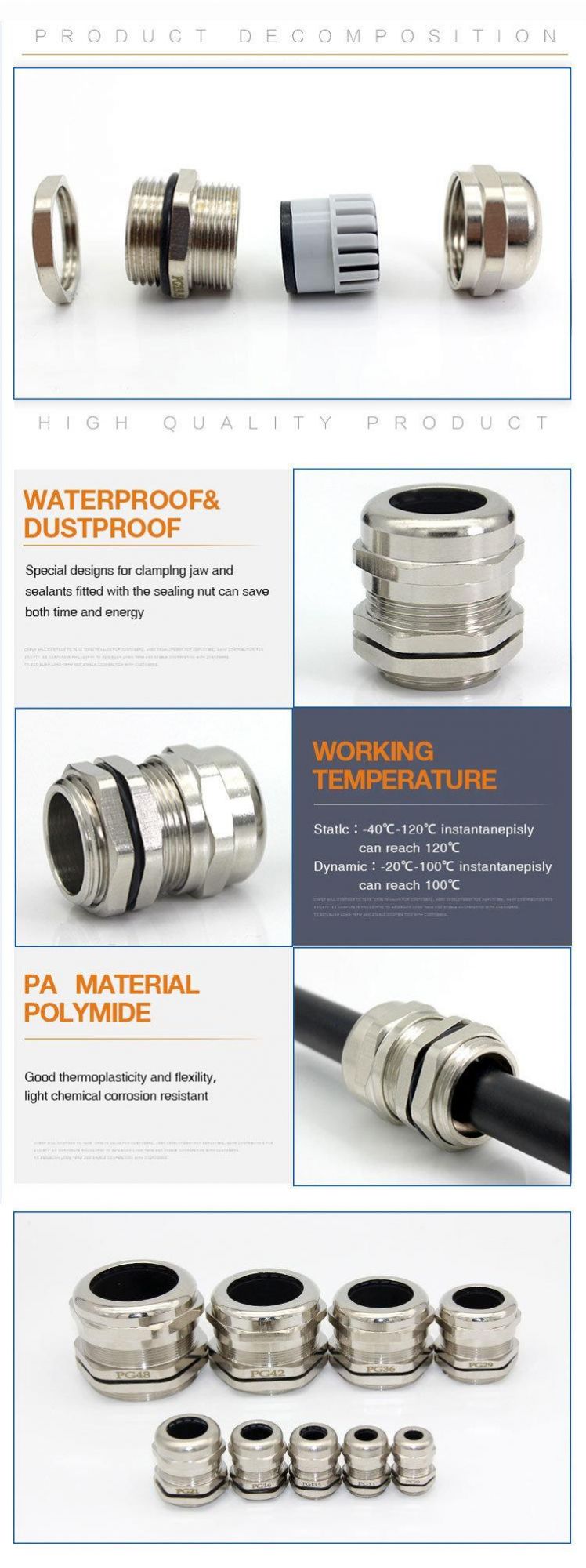 Brass Compression Cable Gland with Cable Size Flameproof Brass, Nickel Planted Longer Cable Gland