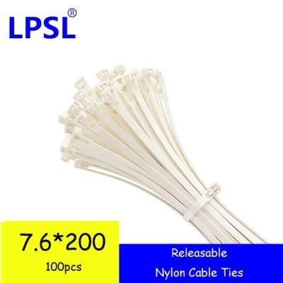 Nylon Cable Ties Resealable 200 mm X 7.6 mm Pack of 100 Natural White Removable Reusable
