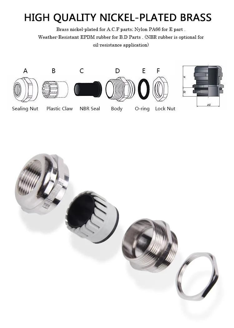 Waterproof Cable Connector Nickel Plated Brass Cable Gland