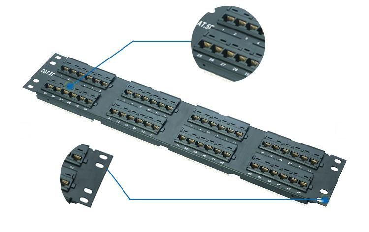 19 Inch Black 2u UTP 48 Port Cat5e Patch Panel