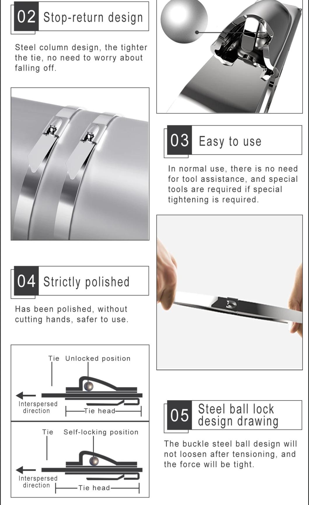 Manufacturer 4.6X300 304 Wire Stainless Steel Cable Tie