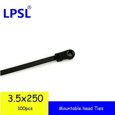 Screw Mount Cable Ties 3.5X250mm Black, 100pack, UV Resistant