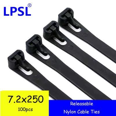 Resealable - 250mm X 7.2 mm Removable Cable Ties Nylon PA66 Plastic Flexible Zip Ties