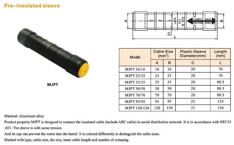 Mjpb/Mjpt Pre-Insulated Terminal Insulation Junction Sleeves