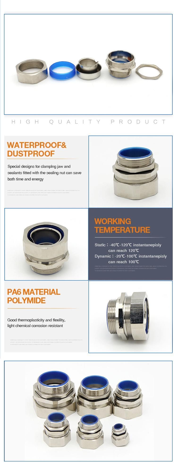 Electrical Brass Waterproof Hose Connector Good Quality Metallic Color Cable Gland Cable Range 6-12 mm