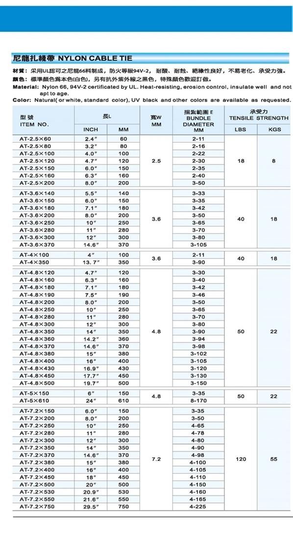 Manufacturer Direct Selling 7.2*300 mm UV Resistance Plastic Tie