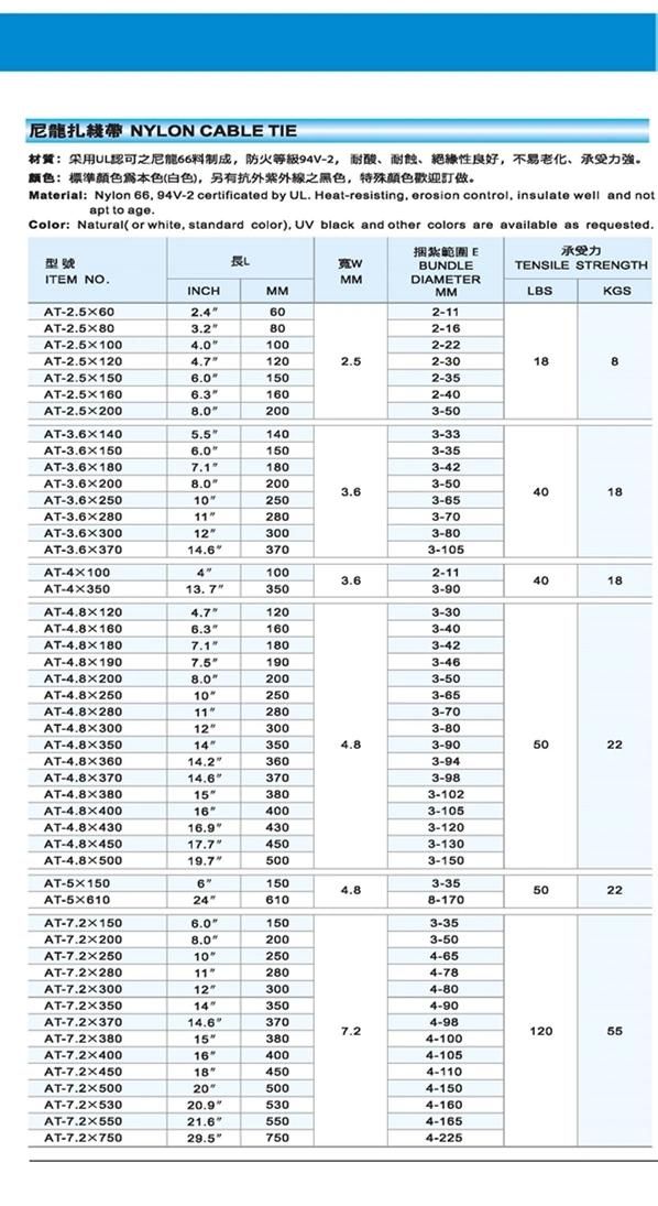 Manufacturer Direct Selling 7.2*300 mm UV Resistance Plastic Tie