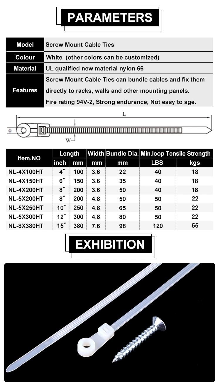 UV Resistent Nylon Screw Mount Cable Ties