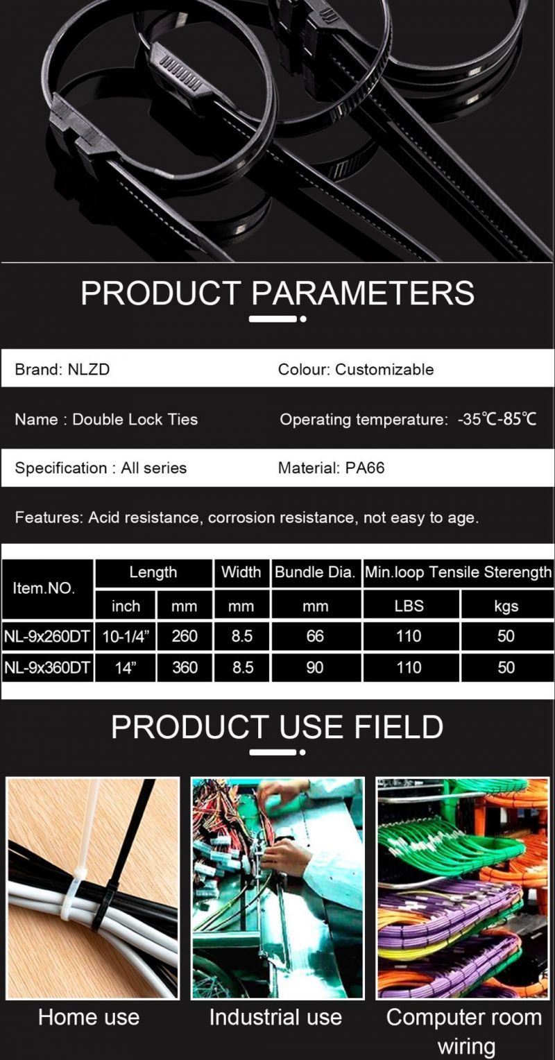 Supplier Plastic 100% Nylon 66 Wire Double Lock Cable Ties