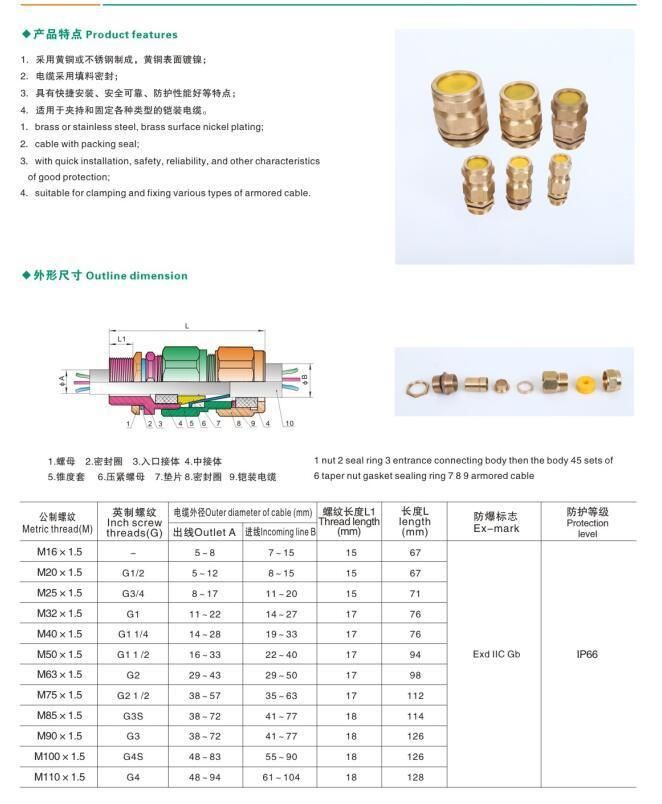 Best Selling Atex Explosion- Proof Brass Cable Gland