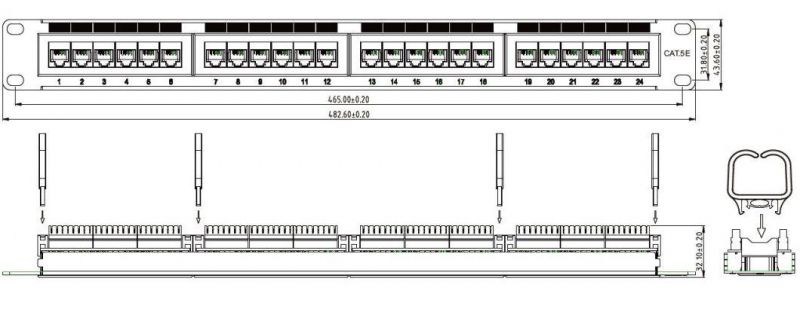 UTP Cat5e 19 Inch Patch Panel 24 Port Outlet 180° Ethernet Network Patch Panel Server Rack